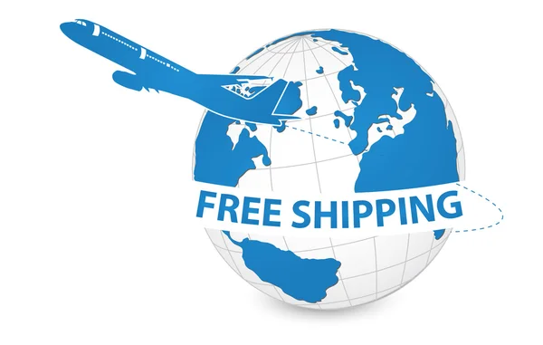 Air Craft Shipping Around the World, Free Shipping Concept — Stock Vector