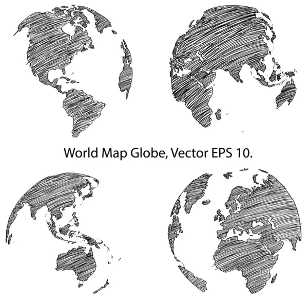 Mapa do Mundo Terra Globo Vector line Esboçado Ilustrador, EPS 10 . —  Vetores de Stock