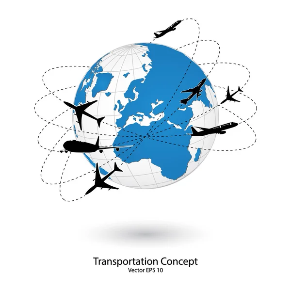 Avião, transporte aéreo ao redor do mundo — Vetor de Stock