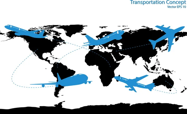 Avião, transporte aéreo ao redor do mundo — Vetor de Stock