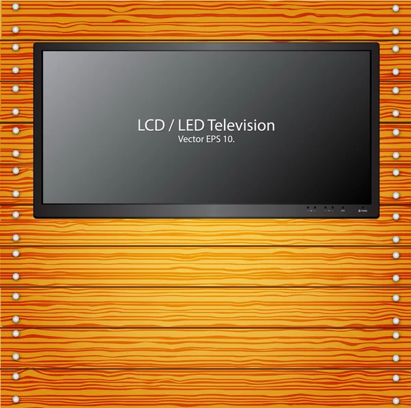 LED-Fernseher an der Holzwand — Stockvektor