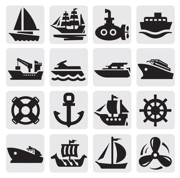 Набор значков лодок и кораблей — стоковый вектор