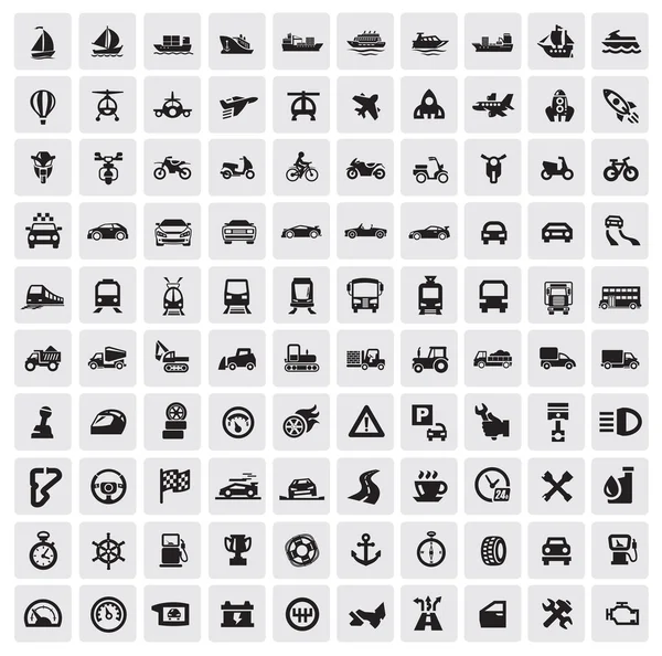 Grandes iconos de transporte — Vector de stock