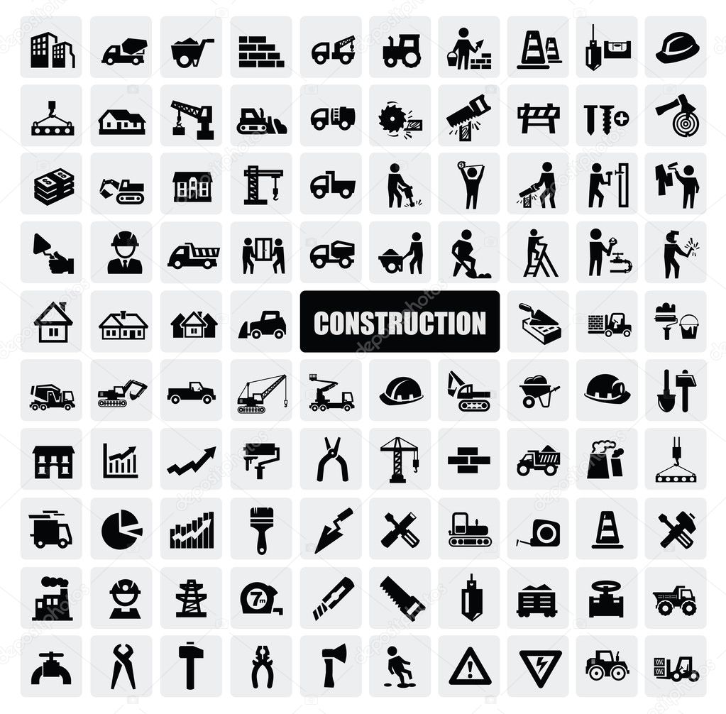 Vector black construction icon set on gray