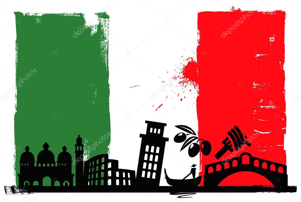 Italy flag and silhouettes