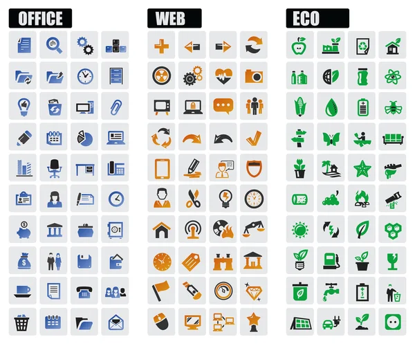 Kontor, web och eco ikoner — Stock vektor