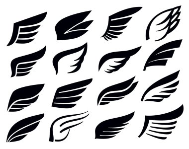 Vector black wing icon set on white
