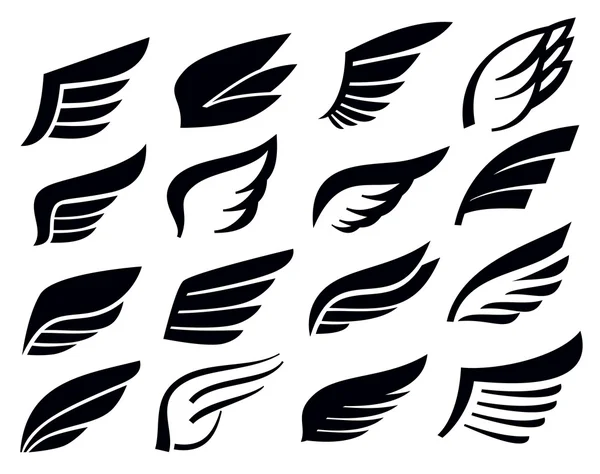 白色上的矢量黑色翅膀图标 — 图库矢量图片