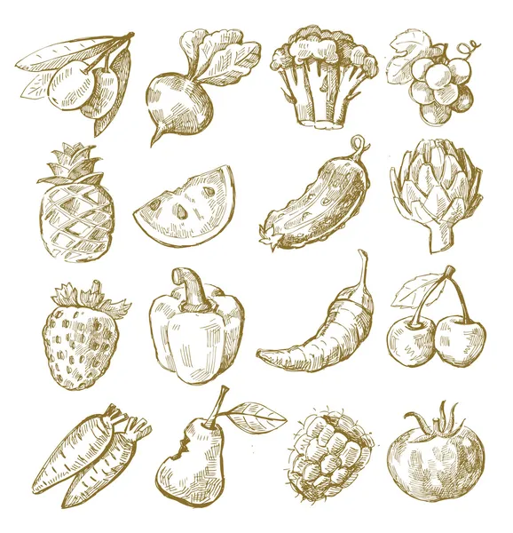 Ручная рисование фруктов и овощей — стоковый вектор