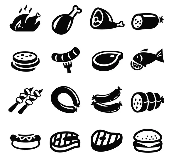 Iconos de carne y salchichas — Vector de stock