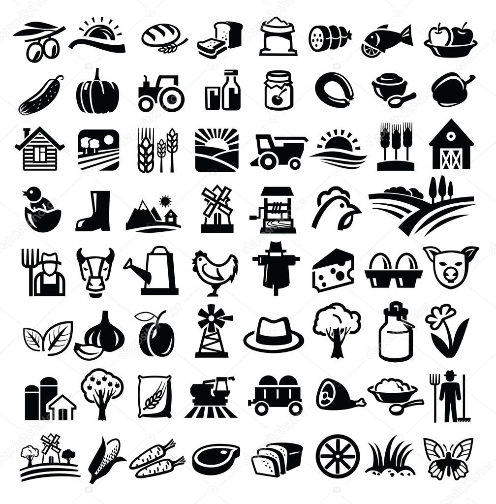 Vector black farm icon set on white