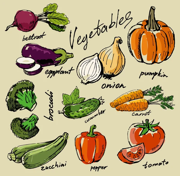 Légumes tirés à la main — Image vectorielle