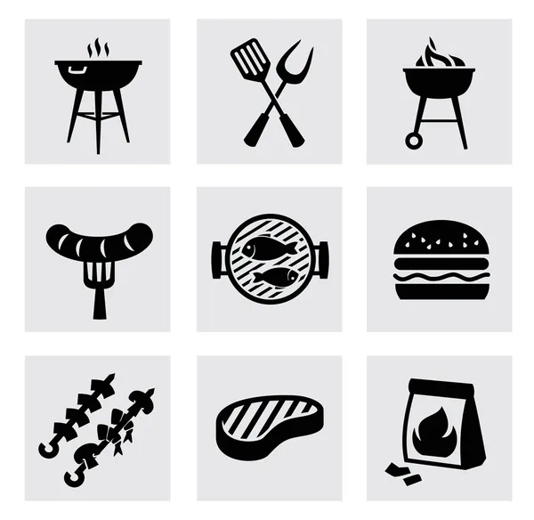 Vettoriale nero icone barbecue impostato su grigio — Vettoriale Stock