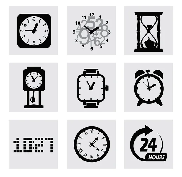 Vector negro relojes iconos — Vector de stock
