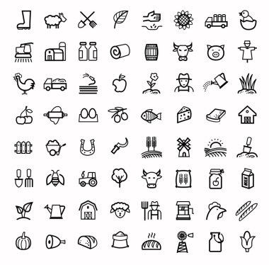 siyah vektör tarım ve tarım Icons set