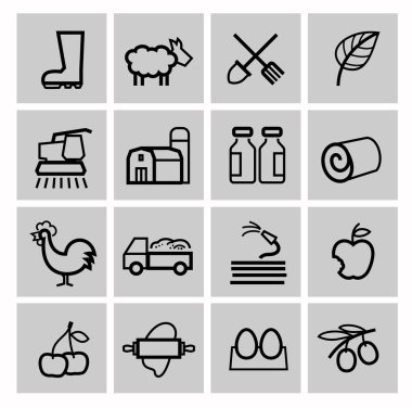 siyah vektör tarım ve tarım Icons set