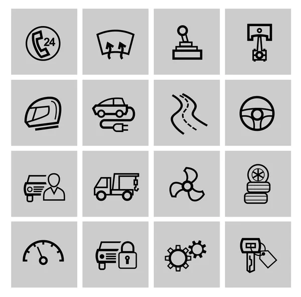 Vector negro auto iconos conjunto — Vector de stock