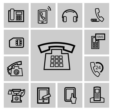 vektör siyah telefon simgeler kümesi