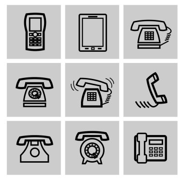 vektör siyah telefon simgeler kümesi