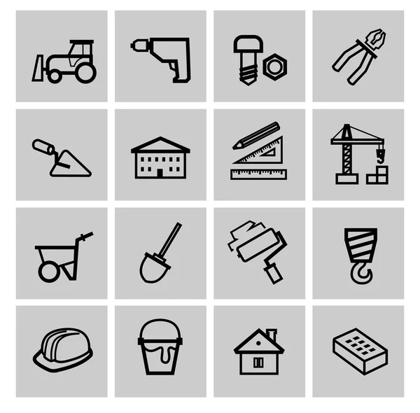 Vector zwarte bouw icons set — Stockvector