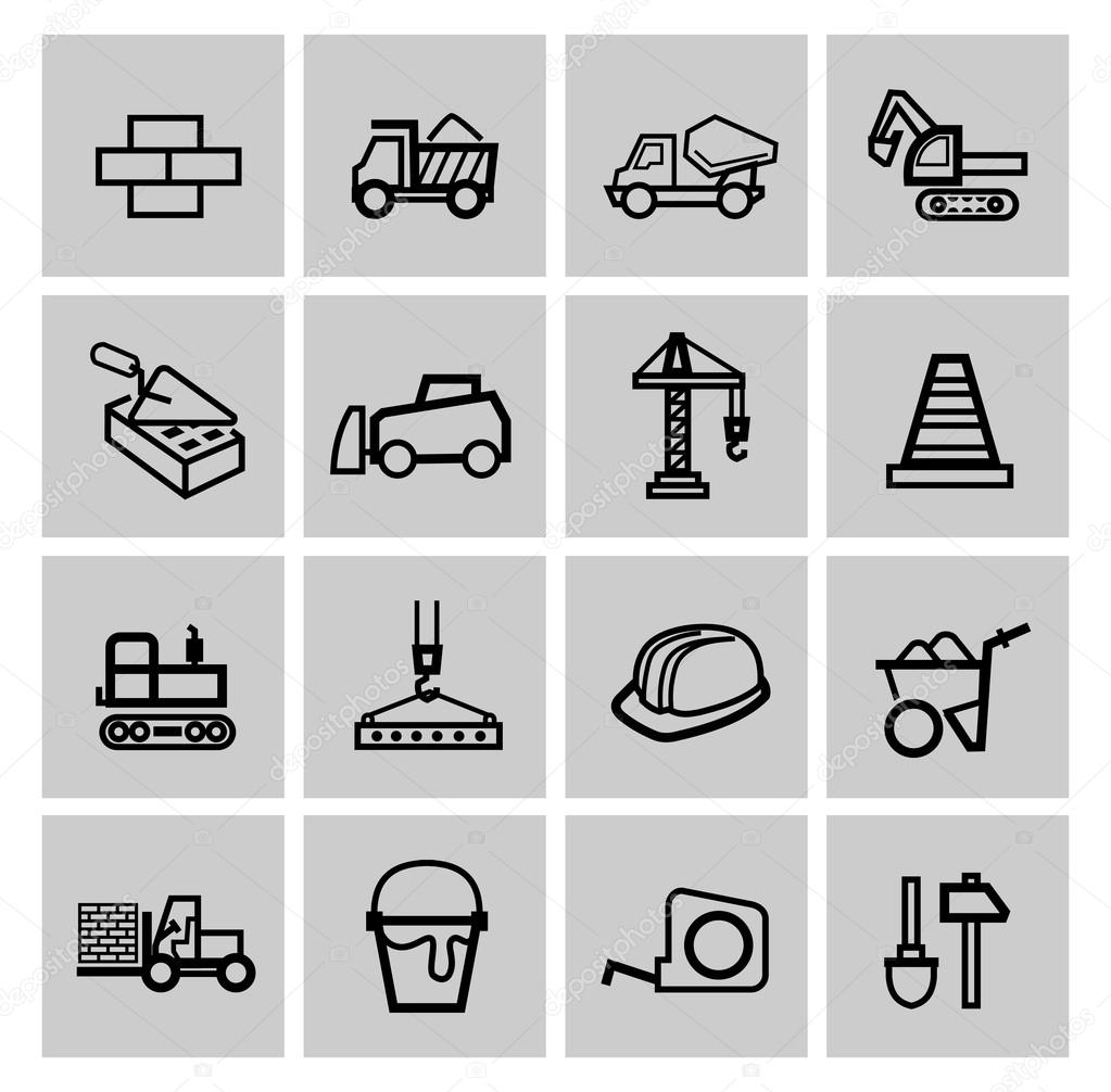 Vector black construction icons set