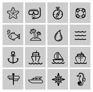 vektör siyah deniz simgeler kümesi