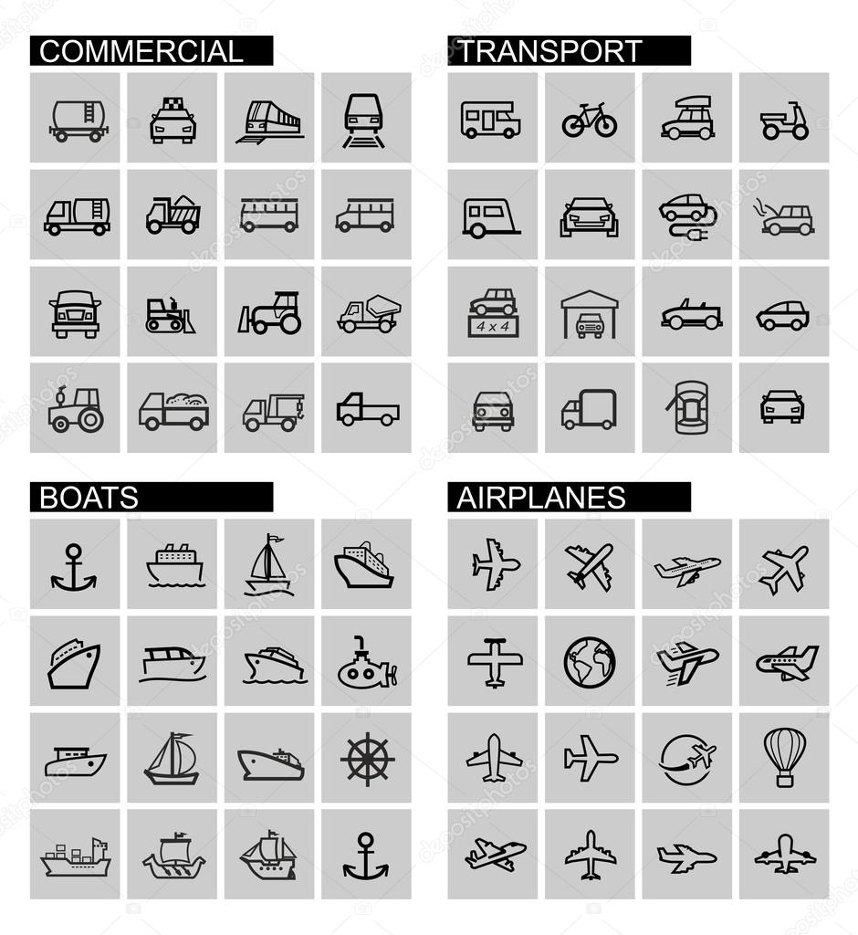 Vector black transport icons set