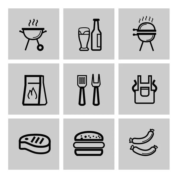 Vector black barbecue icons set — Stock Vector