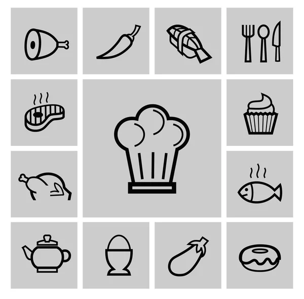 Vector zwarte keuken icons set — Stockvector