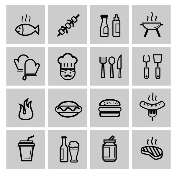 Vector black kitchen icons set — Stock Vector