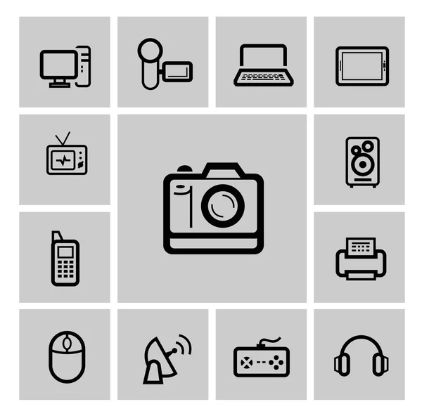 Conjunto de iconos de dispositivos electrónicos negros vectoriales — Vector de stock