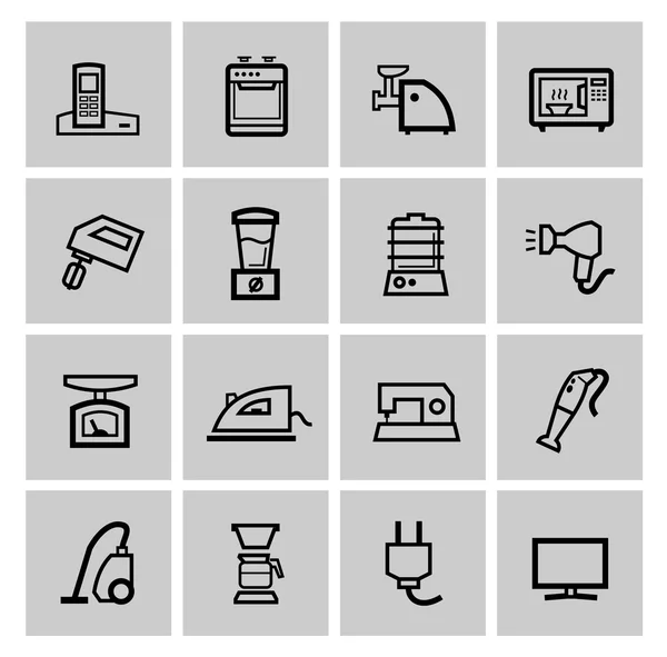Vector negro electrodomésticos iconos conjunto — Vector de stock