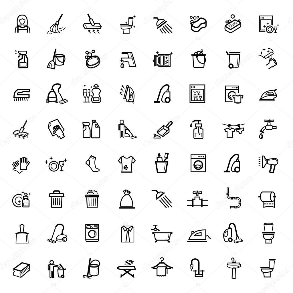 Vector black cleaning icons set