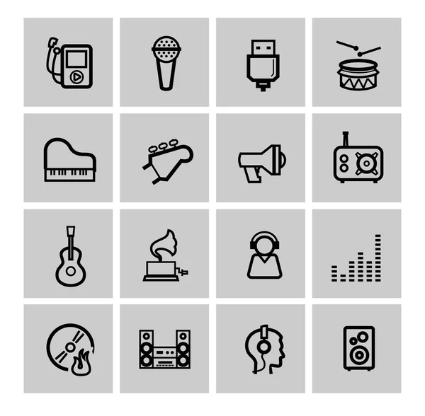 Vector zwarte muziek iconen set — Stockvector