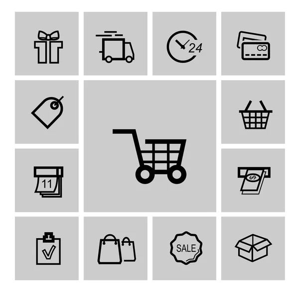 Vector negro iconos de compras — Vector de stock