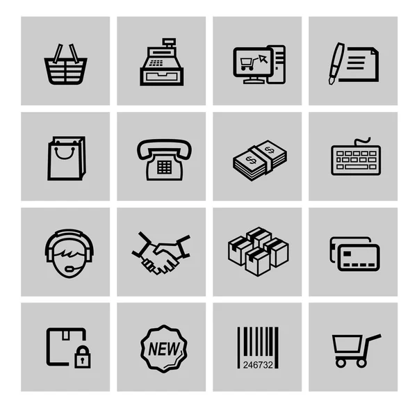 Vector negro iconos de compras conjunto — Vector de stock