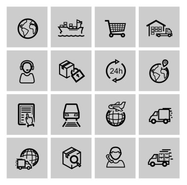 siyah vektör lojistik ve nakliye Icon set