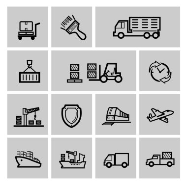 siyah vektör lojistik ve nakliye Icon set