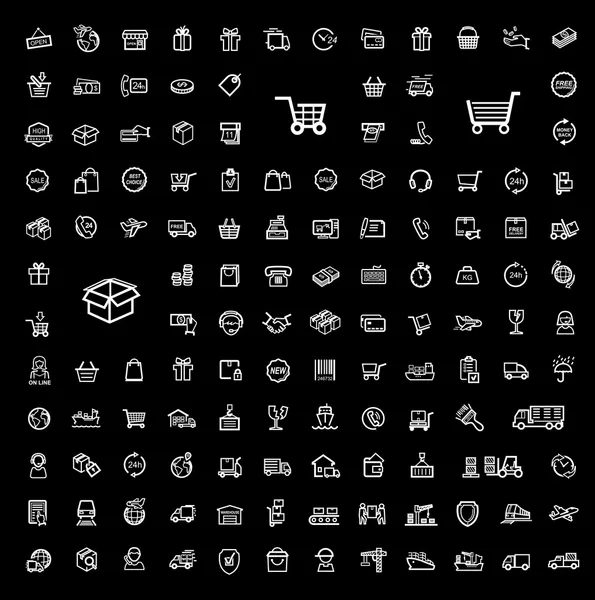 Vector negro icono de envío conjunto — Vector de stock