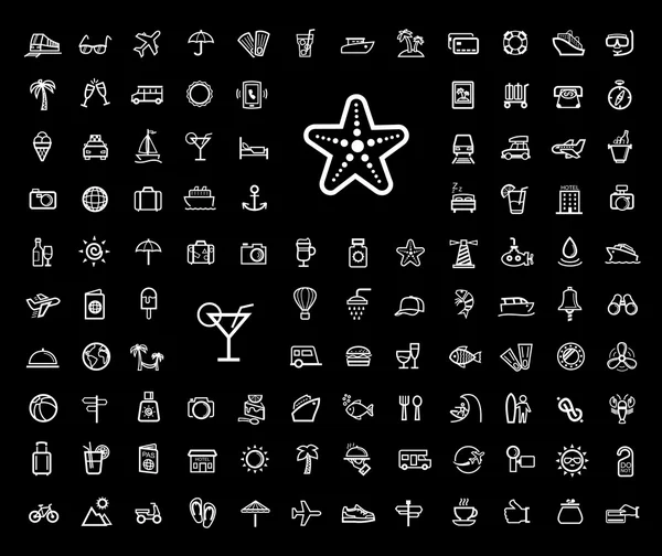 Vektor schwarzer Urlaub Reise Icon Set — Stockvektor