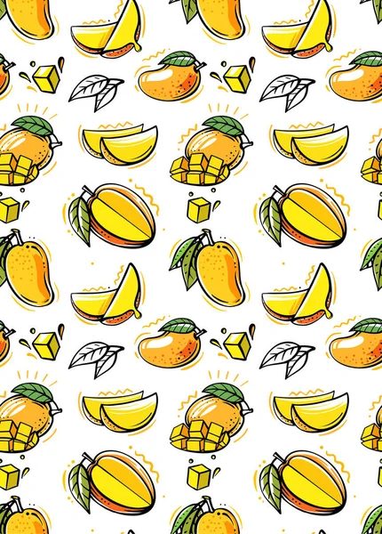 Nahtloses Muster mit Mango. Vektorfrucht — Stockvektor