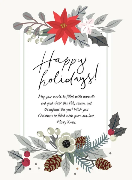 Christmas card design with flowers frame. — Stock Vector