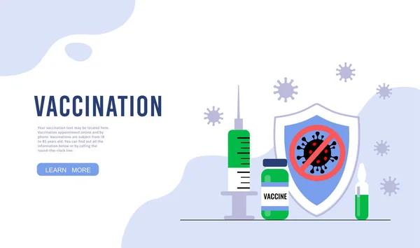 Hora de vacinar. Vetor de modelo de landing page. Injeção de seringa —  Vetores de Stock