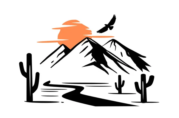 Paisaje de cactus con vector de montaña. — Vector de stock