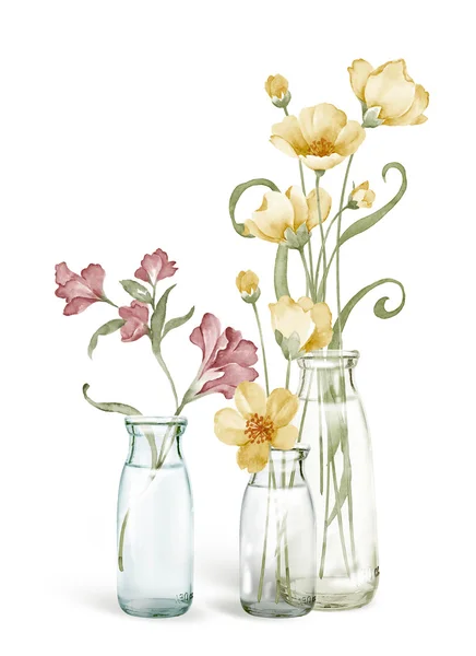 Akvarell illusztráció virág egyszerű fehér háttér — Stock Fotó