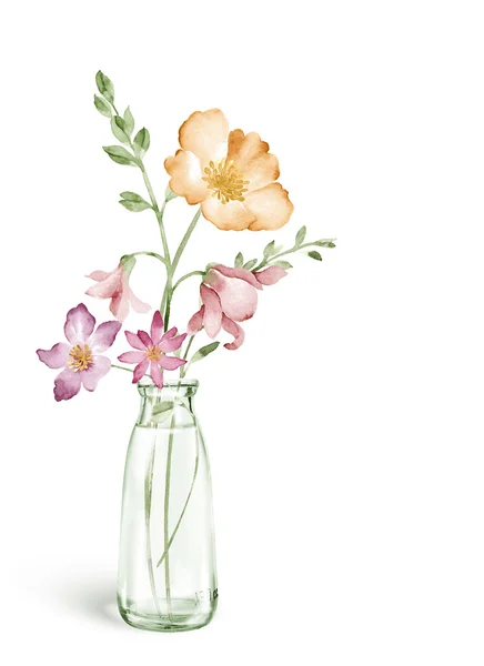 간단한 흰색 배경에서 수채화 그림 꽃 — 스톡 사진