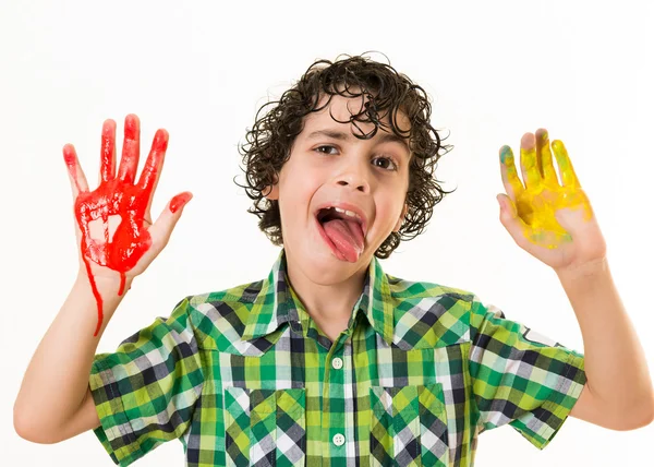 Mocker child with hands paint smear