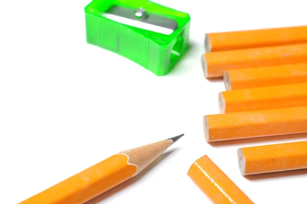 Pencil with sharpener shavings — Stock Photo, Image