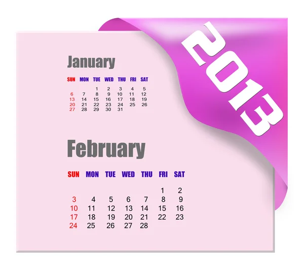 Kalendarz lutego 2013 — Zdjęcie stockowe