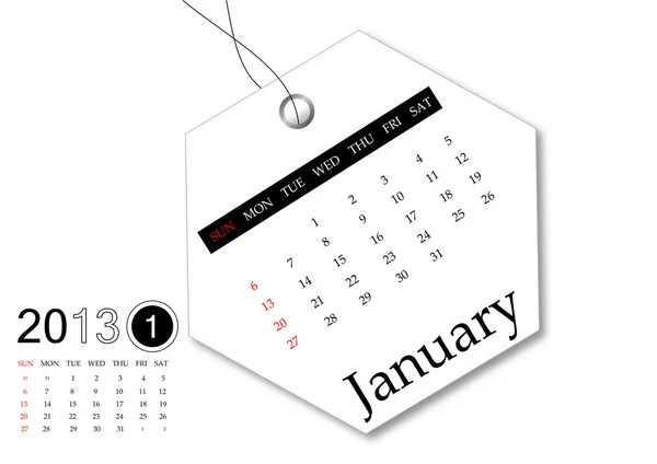 January of 2013 calendar for tag design — Stock Photo, Image